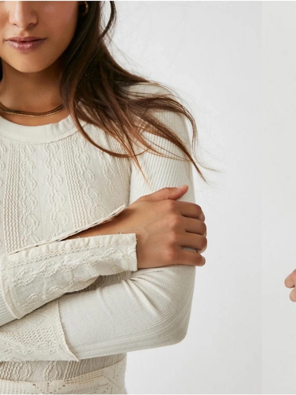Free People Cream Cable Knit Long-Sleeve Bodysuit